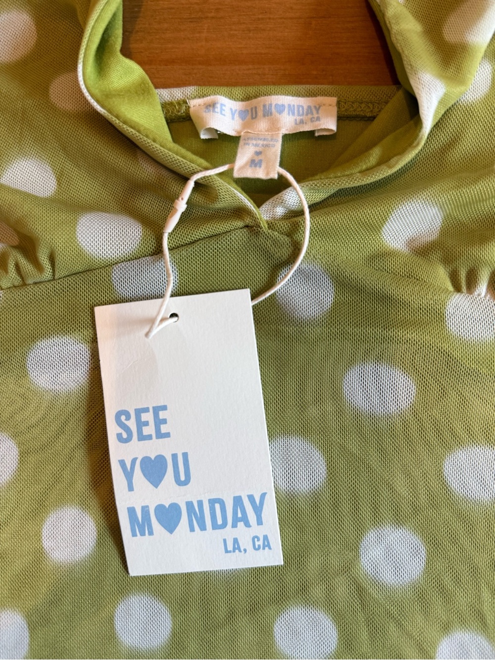NWT - Y2K Mesh Women’s Halter Polka Dot Tank Top - Light Green - Picture 3 of 5